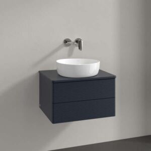 Villeroy und Boch Antao Waschtisch-Unterschrank K18150HG 60x36x50cm, Hahnloch, Waschbeckenplattenfarbe Lack, midnight blue matt lacquer