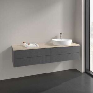Villeroy &amp; Boch Antao vanity unit K27153GK 160x36x50cm, tap hole, washbasin top color botticino, anthracite matt lacquer