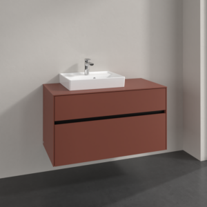 Villeroy and Boch Collaro vanity unit C014B0AH 100x54.8x50cm, washbasin left, LED lighting 7.3 W, wine red
