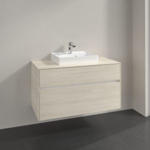 Villeroy et Boch Collaro meuble sous-vasque C016B0AA 100x54,8x50cm, vasque au milieu, éclairage LED 7,3 W, chêne blanc