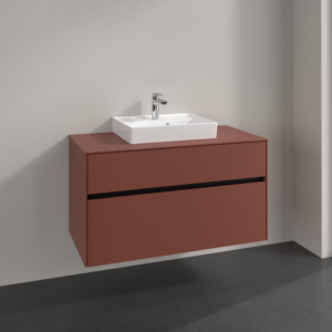 Villeroy et Boch Collaro meuble sous-vasque C016B0AH 100x54,8x50cm, vasque au milieu, éclairage LED 7,3 W, bordeaux