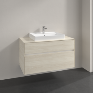Villeroy et Boch Collaro meuble sous-vasque C019B0AA 100x54,8x50cm, vasque au milieu, éclairage LED 7,3 W, chêne blanc