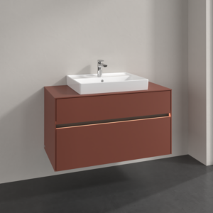 Villeroy and Boch Collaro vanity unit C019B0AH 100x54.8x50cm, washbasin in the middle, LED lighting 7.3 W, wine red