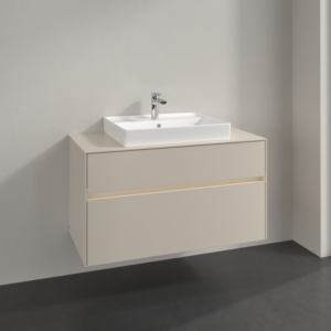 Villeroy and Boch Collaro vanity unit C019B0VN 100x54.8x50cm, washbasin in the middle, LED lighting 7.3 W, cashmere grey