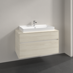 Villeroy et Boch Collaro meuble sous-vasque C020B0AA 100x54,8x50cm, vasque au milieu, éclairage LED 7,3 W, chêne blanc