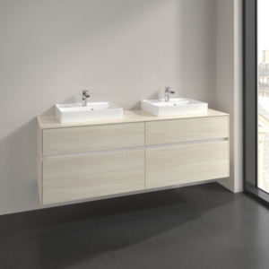 Villeroy et Boch Collaro meuble sous-vasque C021B0AA 160x54,8x50cm, pour 2 vasques, avec éclairage LED, chêne blanc