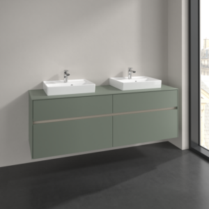 Villeroy and Boch Collaro vanity unit C021B0AF 160x54.8x50cm, for 2 washbasins, with LED lighting, soft green