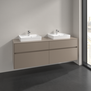 Villeroy und Boch Collaro Waschtischunterschrank C021B0VM 160x54,8x50cm, für 2 Waschtische, mit LED-Beleuchtung, taupe