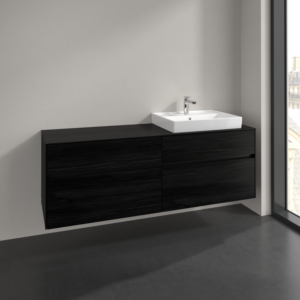 Villeroy und Boch Collaro Waschtischunterschrank C023B0AB 160x54,8x50cm, Waschtisch rechts, LED-Beleuchtung 12W, black oak