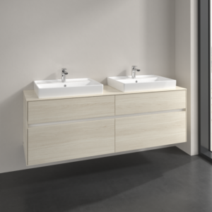 Villeroy et Boch Collaro meuble sous-vasque C024B0AA 160x54,8x50cm, pour 2 vasques, avec éclairage LED, chêne blanc