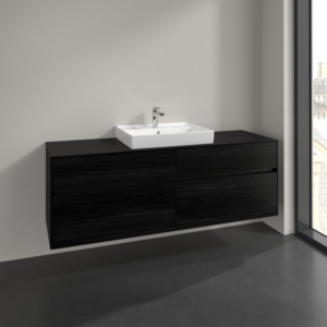 Villeroy und Boch Collaro Waschtischunterschrank C025B0AB 160x54,8x50cm, Waschtisch mittig, LED-Beleuchtung 12W, black oak