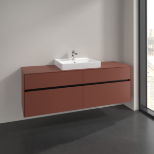 Villeroy und Boch Collaro Waschtischunterschrank C025B0AH 160x54,8x50cm, Waschtisch mittig, LED-Beleuchtung 12W, wine red