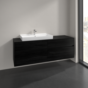 Villeroy und Boch Collaro Waschtischunterschrank C026B0AB 160x54,8x50cm, Waschtisch links, LED-Beleuchtung 12W, black oak