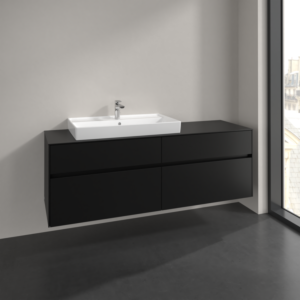 Villeroy und Boch Collaro Waschtischunterschrank C026B0VL 160x54,8x50cm, Waschtisch links, LED-Beleuchtung 12W, volcano black