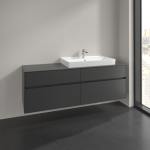 Villeroy et Boch Collaro meuble sous-vasque C027B0VR 160x54,8x50cm, meuble sous-vasque à droite, éclairage LED 12W, graphite