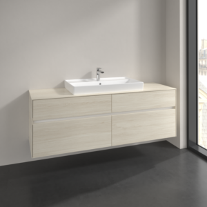 Villeroy et Boch Collaro meuble sous-vasque C028B0AA 160x54,8x50cm, vasque au milieu, éclairage LED 12W, chêne blanc