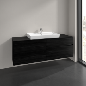 Villeroy und Boch Collaro Waschtischunterschrank C028B0AB 160x54,8x50cm, Waschtisch mittig, LED-Beleuchtung 12W, black oak