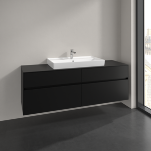 Villeroy und Boch Collaro Waschtischunterschrank C028B0VL 160x54,8x50cm, Waschtisch mittig, LED-Beleuchtung 12W, volcano black