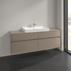 Villeroy und Boch Collaro Waschtischunterschrank C028B0VM 160x54,8x50cm, Waschtisch mittig, LED-Beleuchtung 12W, taupe