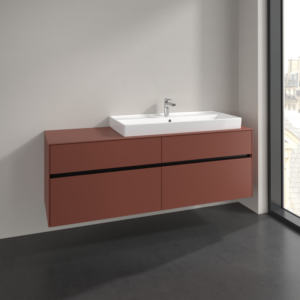 Villeroy und Boch Collaro Waschtischunterschrank C030B0AH 160x54,8x50cm, Waschtisch rechts, LED-Beleuchtung 12W, wine red