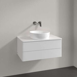 Meuble vasque Villeroy &amp; Boch Antao L19050GF avec éclairage, 2 tiroirs, 800 x 360 x 500 mm, façade lisse, laque blanche brillante / laque blanche brillante