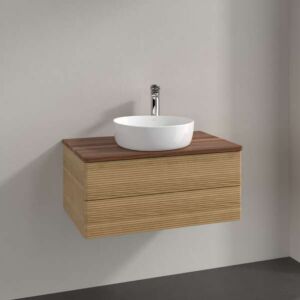 Villeroy &amp; Boch Antao vanity unit L19152HN with lighting, 2 drawers, 800 x 360 x 500 mm, textured front, Honey Oak / Warm Walnut