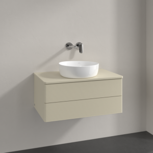 Villeroy &amp; Boch Antao vanity unit L19150HJ with lighting, 80x36x50cm, tap hole, washbasin top color: silk grey matt lacquer
