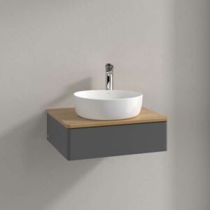 Villeroy &amp; Boch Antao vanity unit L07011GK with lighting, 1 drawer, 600 x 190 x 500 mm, smooth front, Anthracite Matt Lacquer / Honey Oak