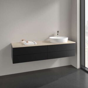 Villeroy &amp; Boch Antao vanity unit K27013PD 160x36x50cm, washbasin top color botticino, black matt lacquer