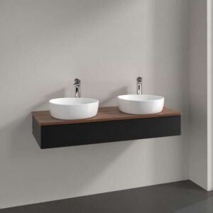 Villeroy &amp; Boch Antao vanity unit K13152PD 120x19x50cm, tap hole, washbasin top color warm walnut, black matt lacquer
