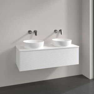 Villeroy &amp; Boch Antao vanity unit L35150MT with lighting, 1 drawer, 1200 x 360 x 500 mm, textured front, White Matt Lacquer / White Matt Lacquer