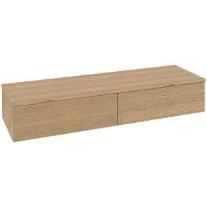 Villeroy &amp; Boch Antao sideboard L42101HN with lighting, 2 drawers, 1600 x 268 x 500 mm, textured front, Honey Oak / Honey Oak