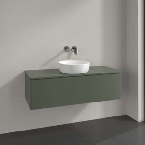 Meuble vasque Villeroy &amp; Boch Antao K32050HL 120 x 36 x 50 cm, percé pour robinetterie, coloris du plan vasque : vert feuille laqué mat