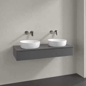 Villeroy und Boch Antao Waschtisch-Unterschrank L13050GK mit Beleuchtung, 1 Auszug, 1200 x 190 x 500 mm, Front ohne Struktur, Anthracite Matt Lacquer / Anthracite Matt Lacquer