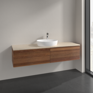 Villeroy &amp; Boch Antao vanity unit L36053HM with lighting, 160x36x50cm, tap hole, washbasin top color botticino, warm walnut