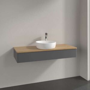 Villeroy und Boch Antao Waschtisch-Unterschrank L10011GK mit Beleuchtung, 1 Auszug, 1200 x 190 x 500 mm, Front ohne Struktur, Anthracite Matt Lacquer / Honey Oak