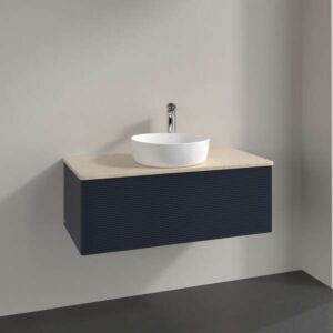 Villeroy &amp; Boch Antao vanity unit K31113HG 100x36x50cm, washbasin top color botticino, midnight blue matt lacquer