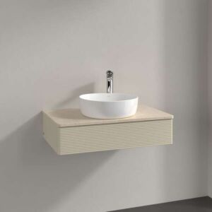 Villeroy &amp; Boch Antao vanity unit L08113HJ with lighting, 1 drawer, 800 x 190 x 500 mm, textured front, Silk Grey Matt Lacquer / Botticino