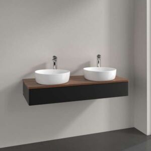 Villeroy und Boch Antao Waschtisch-Unterschrank L13052PD mit Beleuchtung, 1 Auszug, 1200 x 190 x 500 mm, Front ohne Struktur, Black Matt Lacquer / Warm Walnut