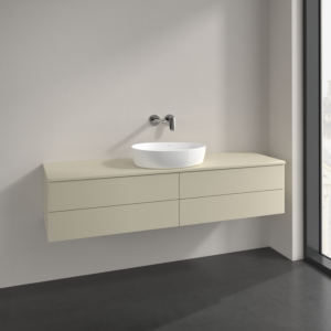 Villeroy &amp; Boch Antao vanity unit L25050HJ with lighting, 160x36x50cm, tap hole, washbasin top color: silk grey matt lacquer
