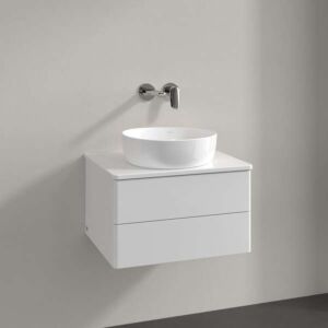 Meuble vasque Villeroy &amp; Boch Antao K18050GF 60x36x50cm, percé pour robinetterie, plan vasque laquée blanc brillant