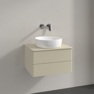 Villeroy und Boch Antao Waschtisch-Unterschrank K18150HJ 60x36x50cm, Hahnloch, Waschbeckenplattenfarbe Lack, silk grey matt lacquer
