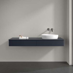 Villeroy &amp; Boch Antao vanity unit L16010HG with lighting, 2 drawers, 1600 x 190 x 500 mm, smooth front, Midnight Blue Matt Lacquer / Midnight Blue Matt Lacquer
