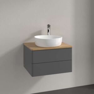 Villeroy &amp; Boch Antao vanity unit L18051GK with lighting, 2 drawers, 600 x 360 x 500 mm, smooth front, Anthracite Matt Lacquer / Honey Oak