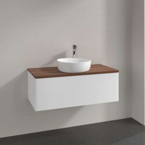 Villeroy &amp; Boch Antao vanity unit L31012MT with lighting, 1 drawer, 1000 x 360 x 500 mm, smooth front, White Matt Lacquer / Warm Walnut