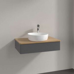 Villeroy &amp; Boch Antao vanity unit L08111GK with lighting, 1 drawer, 800 x 190 x 500 mm, textured front, Anthracite Matt Lacquer / Honey Oak