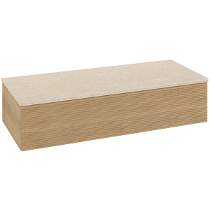 Buffet Villeroy &amp; Boch Antao L41103HN avec éclairage, 1 tiroir, 1200 x 268 x 500 mm, façade texturée, chêne miel / Botticino