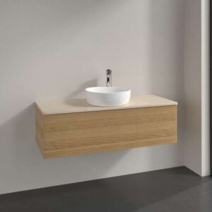 Villeroy &amp; Boch Antao vanity unit L32113HN with lighting, 1 drawer, 1200 x 360 x 500 mm, textured front, Honey Oak / Botticino