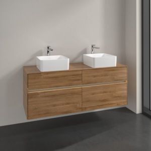 Villeroy und Boch Collaro Waschtischunterschrank C048B0RH 140x54,8x50cm, für 2 Waschtische, mit LED-Beleuchtung, Kansas Oak