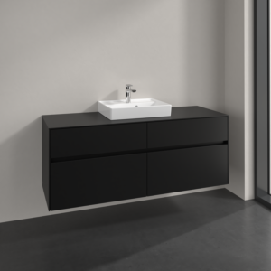Villeroy and Boch Collaro vanity unit C073B0VL 140x54.8x50cm, washbasin in the middle, LED lighting 10.4 W, volcano black